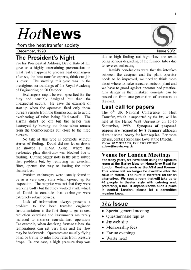 Dec 1998 Hot News - the hts newsletter